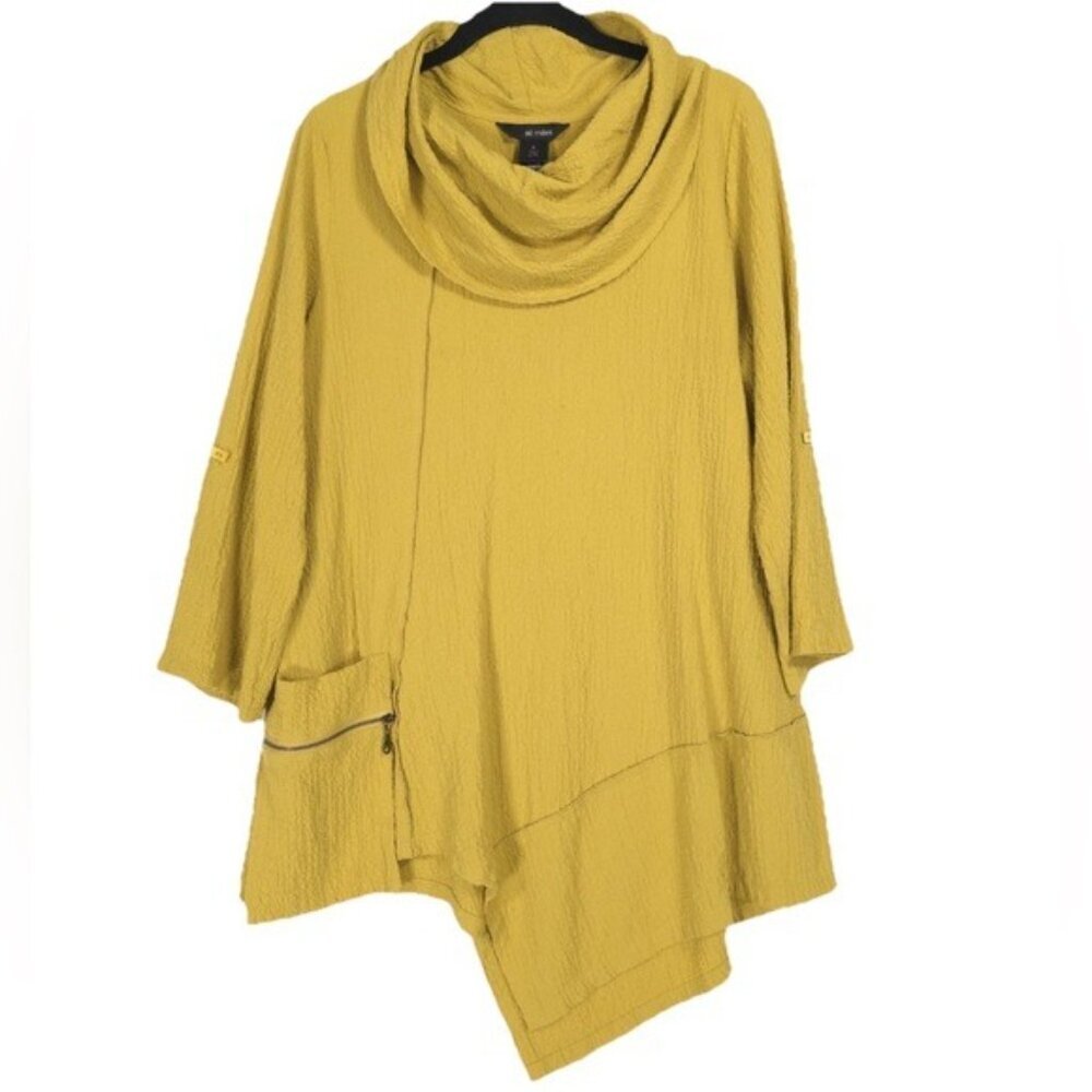 Ali Miles Asymmetrical Tunic Top Cowl Neck Lagenlook Crinkle Women’s MEDIUM